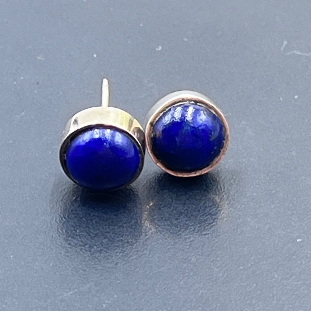 Vintage 10k Yellow Gold Blue Lapis Lazuli Stud Earrings 9mm Round
Bezel 2.5g